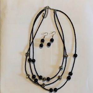 Black beaded necklace and earrings
